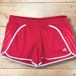 ADIDAS Womens Three Stripe Drawstring Running Athletic‎ Shorts Size M Red/Orange